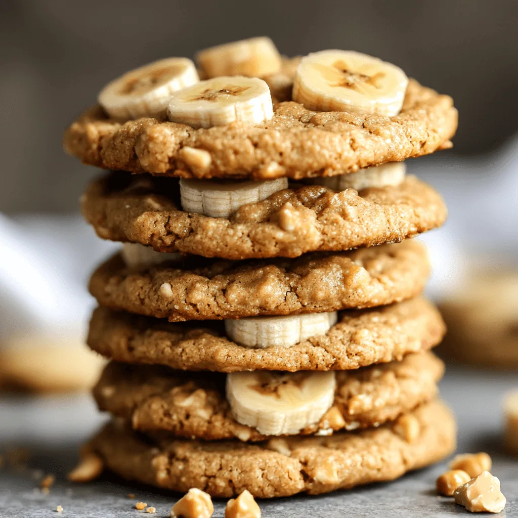 Soft peanut butter and banana cookies with golden edges, stacked on a plate with a glass of milk