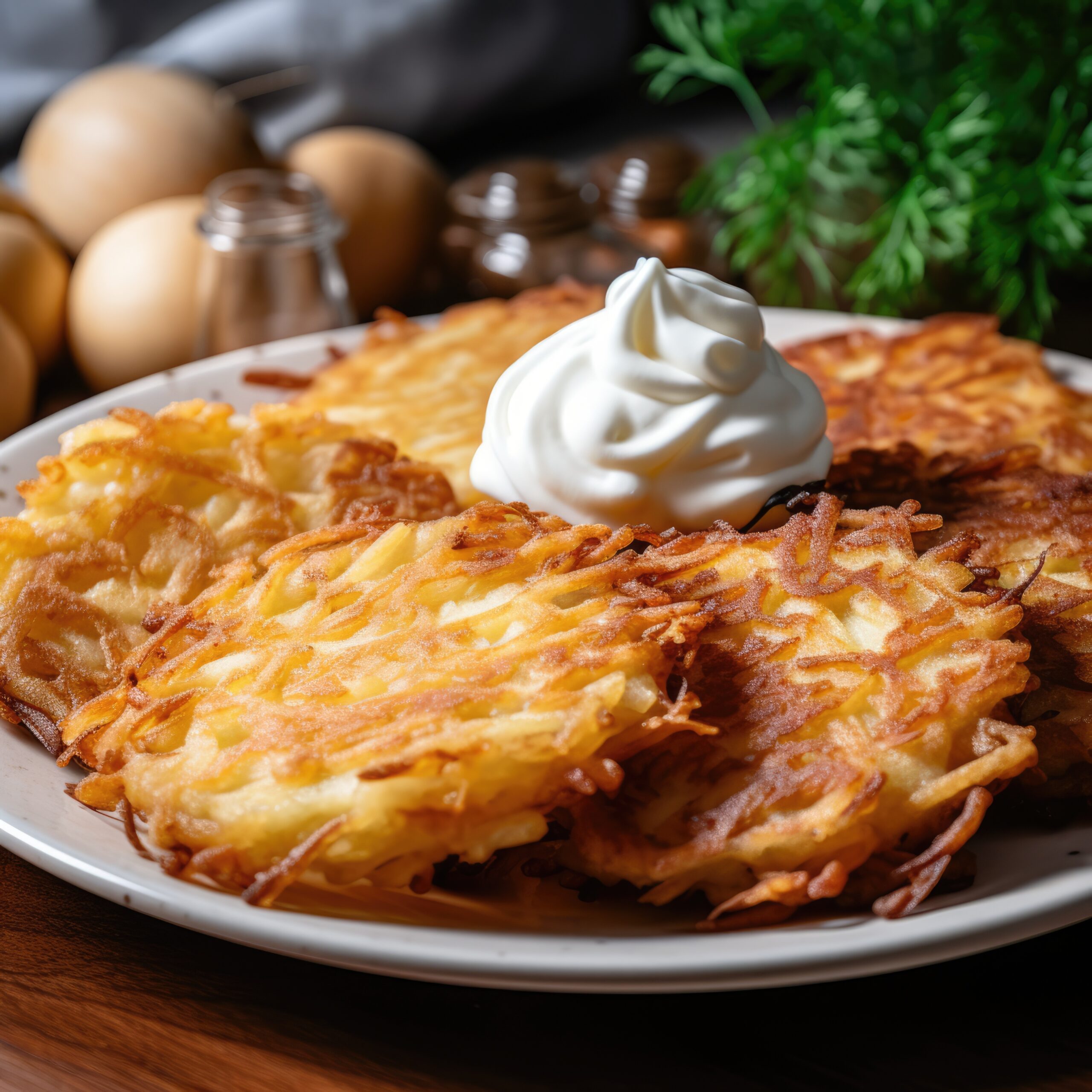 Golden cheesy hash browns served in a skillet with melted cheese and fresh parsley garnish.