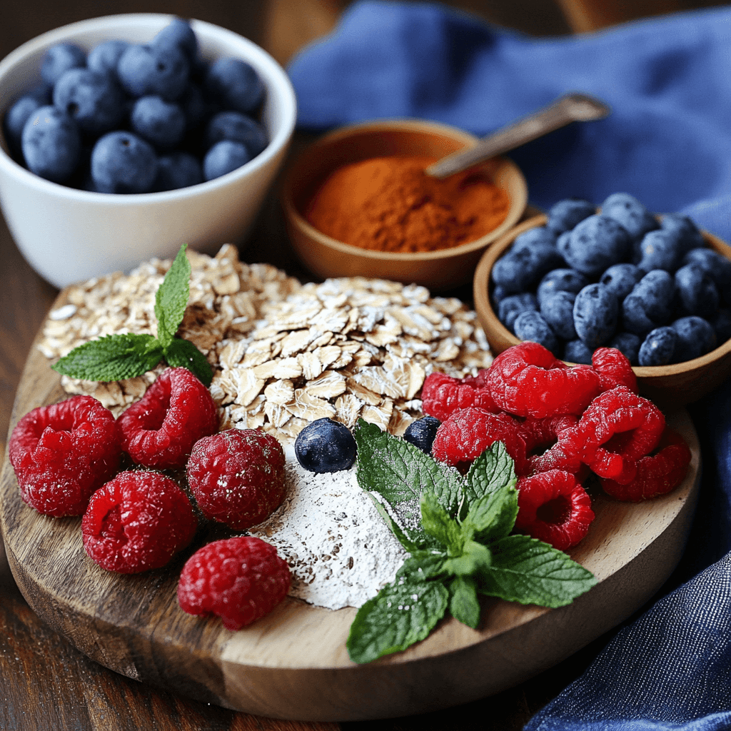 A cozy bowl of healthy oatmeal topped with fresh berries, banana slices, chia seeds, and a drizzle of honey on a rustic breakfast table.