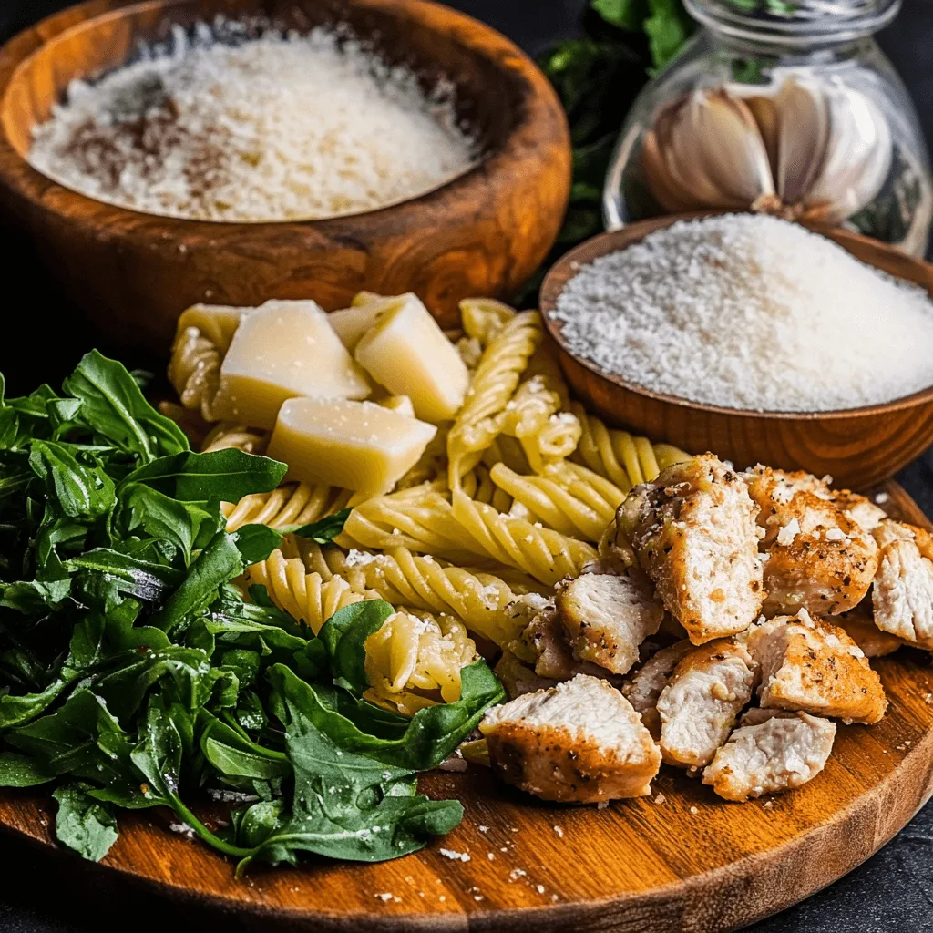 Creamy garlic Parmesan chicken pasta with golden pan-seared chicken and fresh parsley garnish