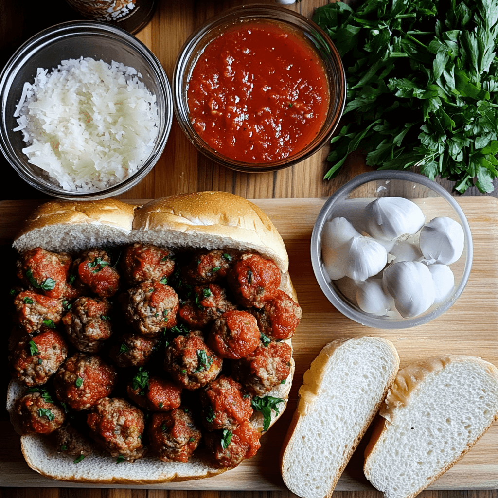 A hearty meatball sub loaded with marinara sauce and melted cheese, served on a toasted hoagie roll.