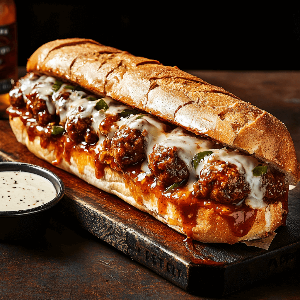 A hearty Firehouse Subs Meatball Recipe loaded with marinara sauce and melted cheese, served on a toasted hoagie roll.