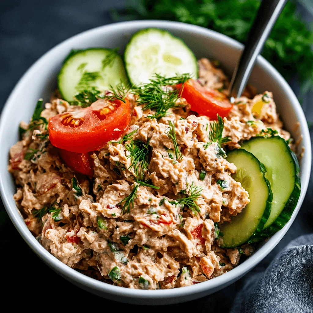 A creamy vegan tuna salad recipe made with chickpeas, celery, red onion, and fresh herbs served on toasted bread with lemon garnish.