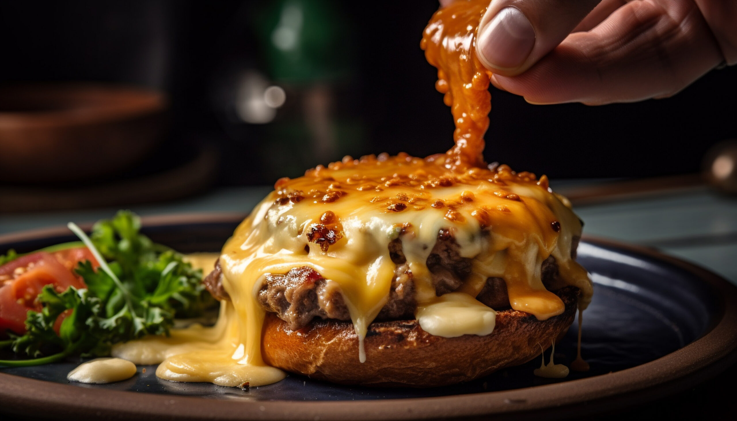 A hearty plate of creamy hamburger gravy served over fluffy mashed potatoes, garnished with fresh parsley for a classic comfort food meal.